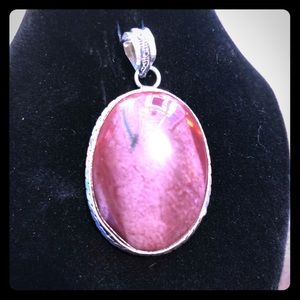 Purple/Red striped Agate with Real Silver Pendant